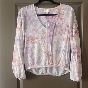 Cloth and Stone anthro Splatter Print V-Neck Top Blouse Long Sleeve Size Small